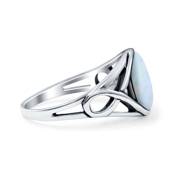 Infinity Shank Lab Created White Opal Ring Solid Round Oxidized 925 Sterling Silver